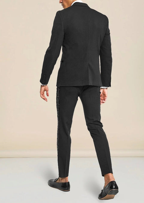 Notch Lapel Black Slim fit Suit with Sequin