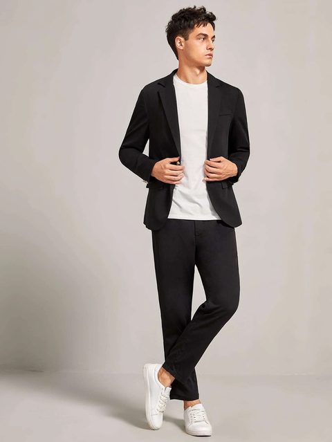 Black Notch Lapel Casual Blazer with Gold Button