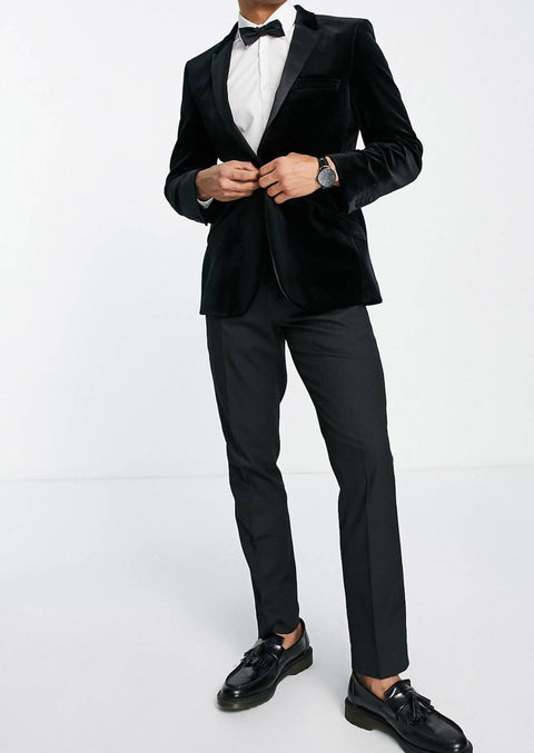 Black Velvet Tuxedo Blazer Suit with Peak Lapel