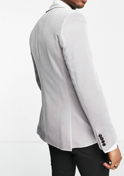 Slim Fit Silver Grey Velvet Tuxedo Blazer