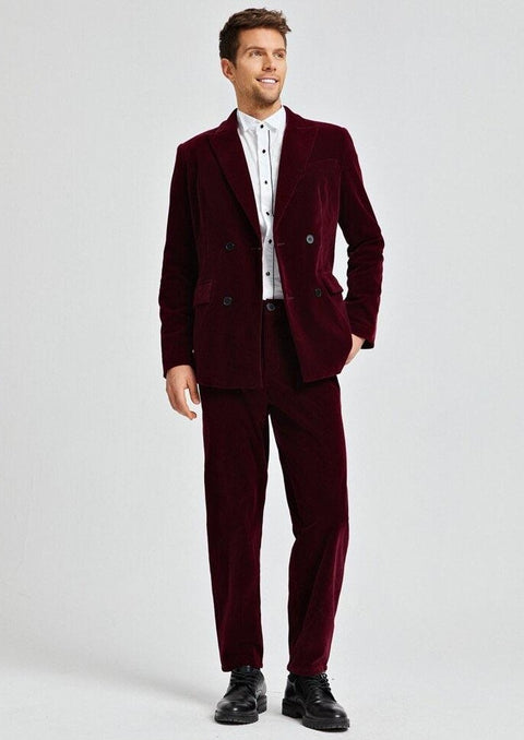 Burgundy velvet double breasted suit