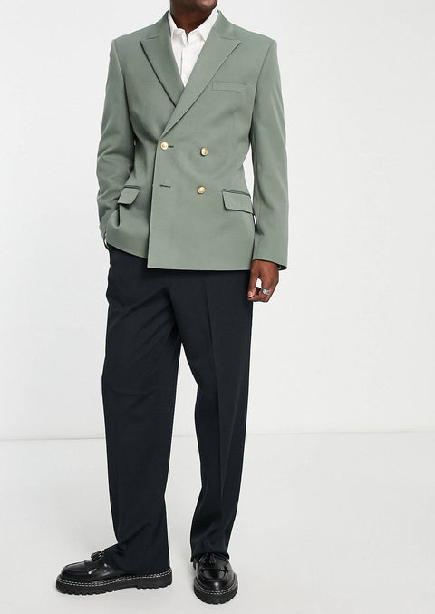 Pastel Green Double Breasted Blazer With Gold Buttons