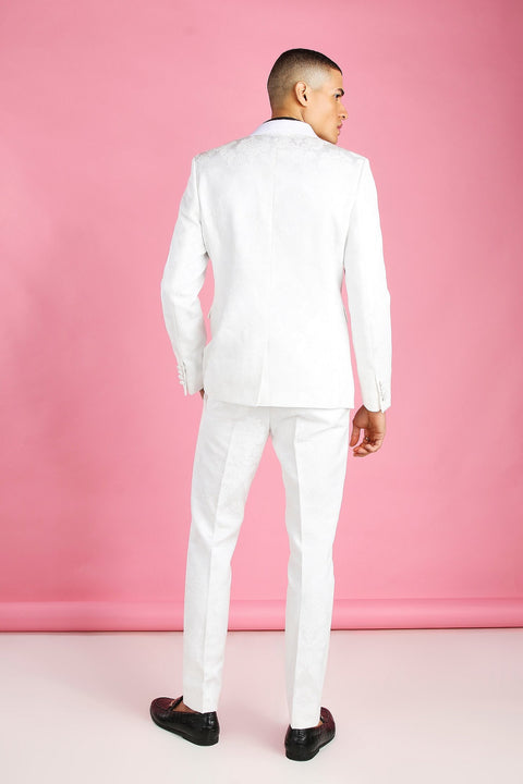 White Slim Wedding Floral Suit