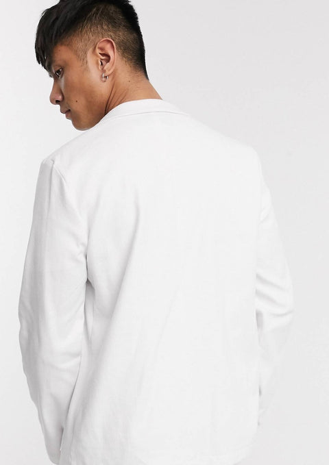 White Casual Linen Mix Suit Jacket