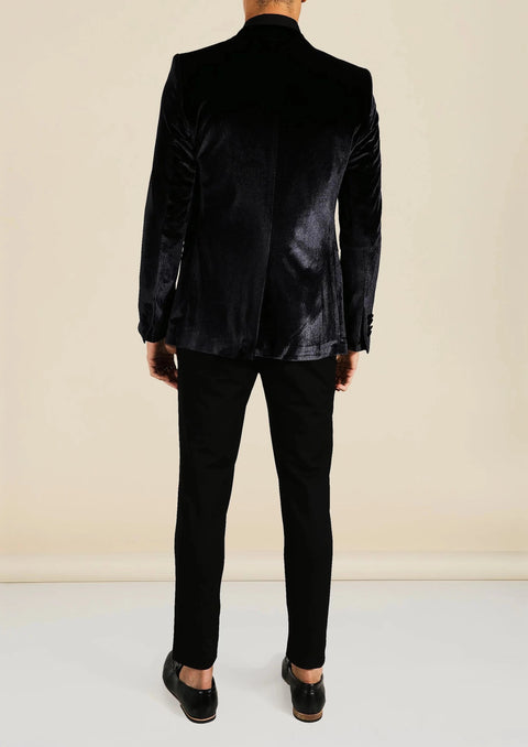 Slim Velvet Satin Lapel Single Breasted Blazer