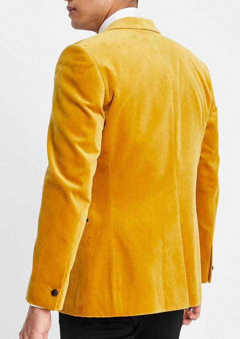 Yellow Velvet Tuxedo Blazer