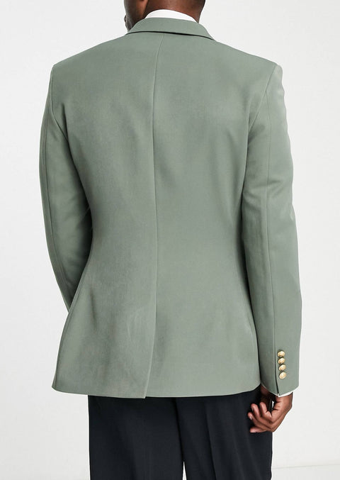 Pastel Green Double Breasted Blazer With Gold Buttons