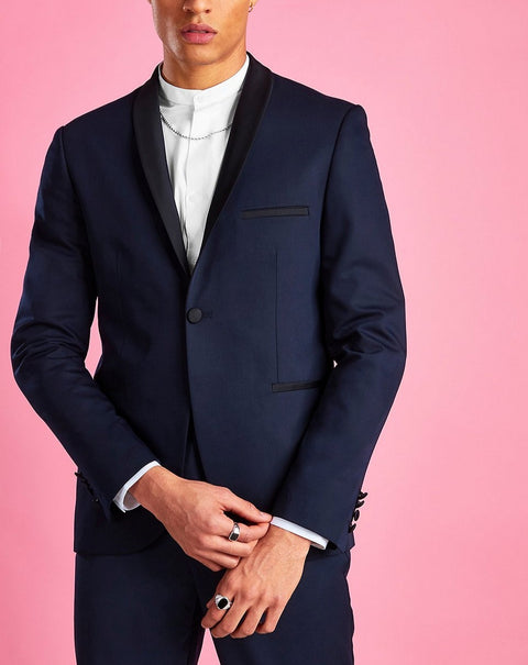 Slim fit navy tuxedo blazer