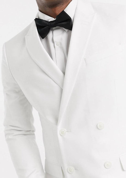 White Double Breasted Slim Fit Suit / Blazer