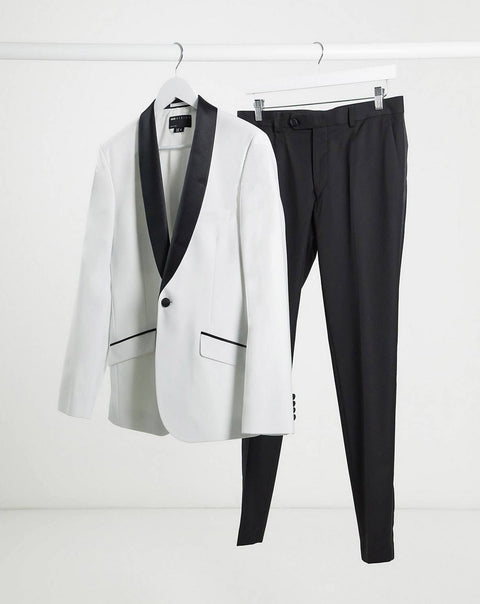 White Tuxedo Suit With Black Lapel