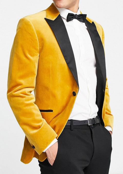 Yellow Velvet Tuxedo Blazer