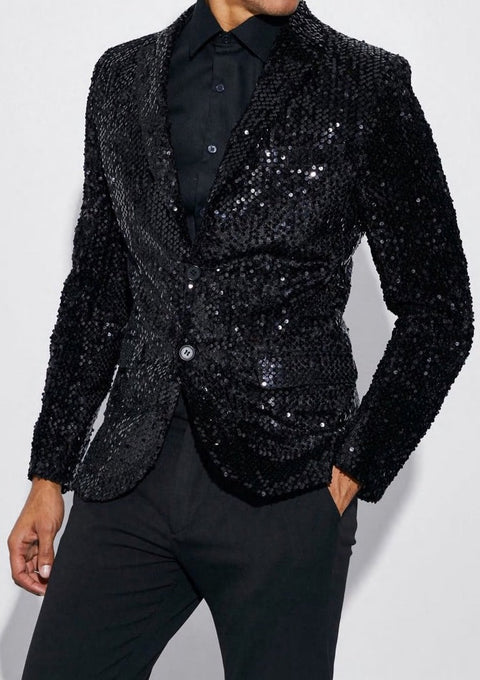 Black Party Wear Sequin Blazer
