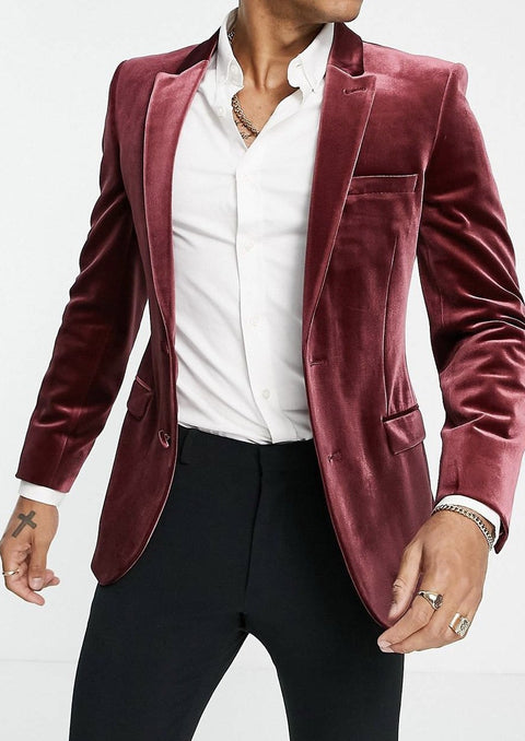 Slim Burgundy Velvet Blazer