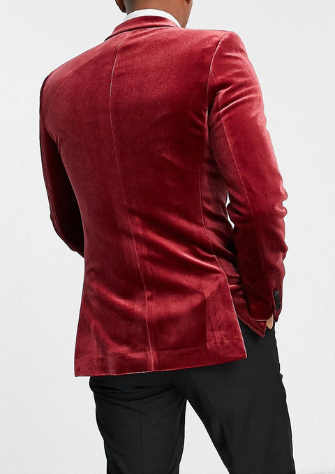 Velvet Tuxedo Blazer in Burgundy