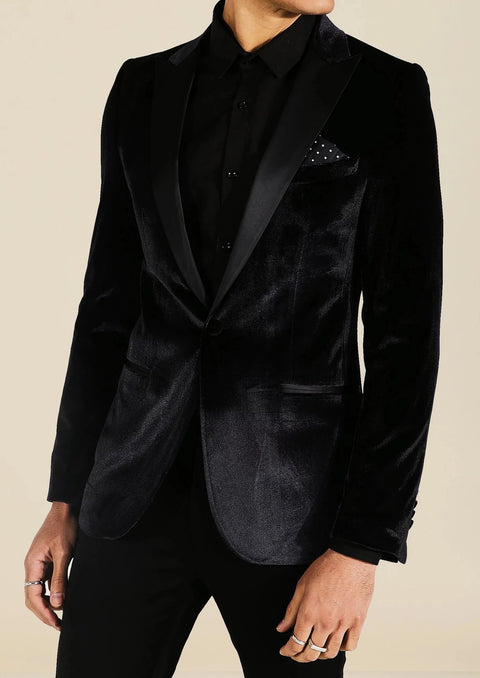 Slim Velvet Satin Lapel Single Breasted Blazer