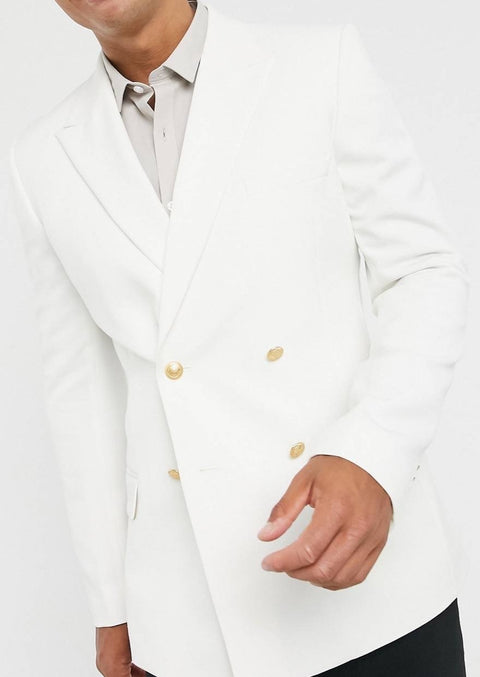 White Double Breasted Blazer/ suit with Gold Buttons