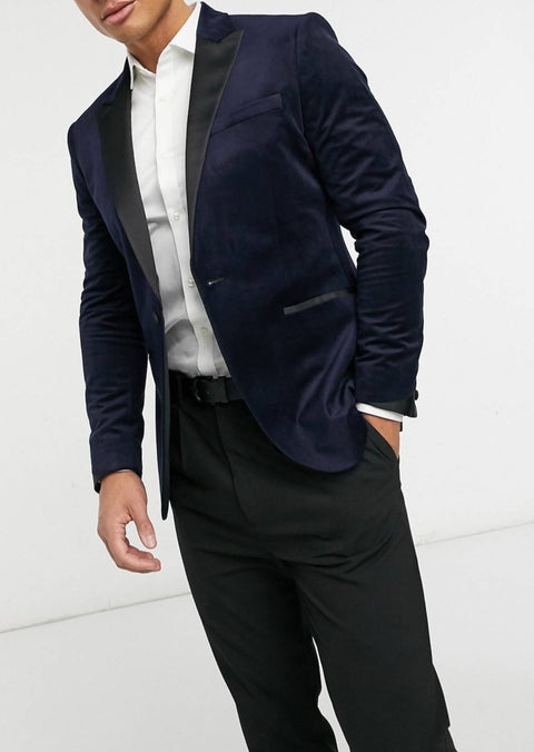 Blue Velvet Tuxedo Blazer For Wedding
