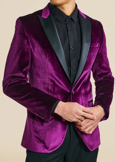 Wedding Purple Velvet Tuxedo Blazer Suit