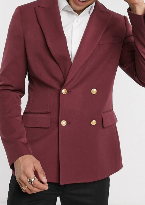 Burgundy Double Breasted Blazer Suit