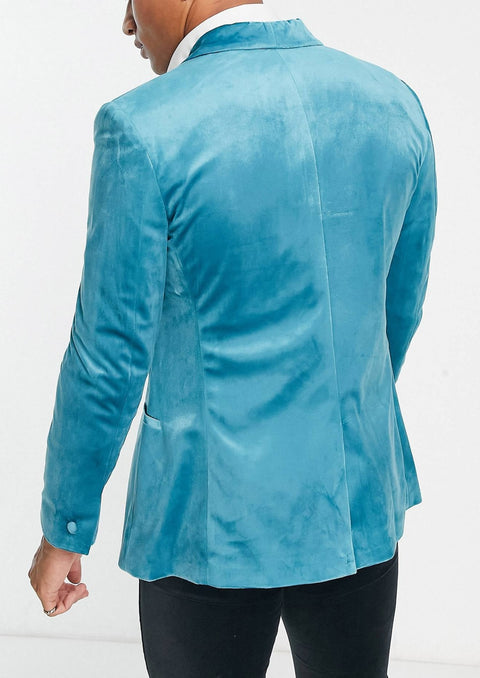 Single Breasted Light Blue Velvet Blazer