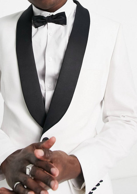 White Shawl Lapel Tuxedo Blazer