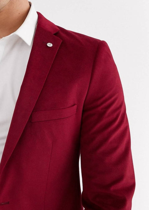 Burgundy Slim Suit Velvet Jacket