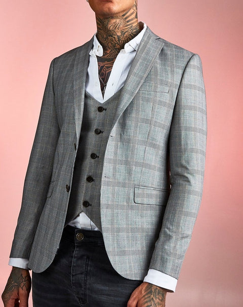 Slim fit smart check suit jacket