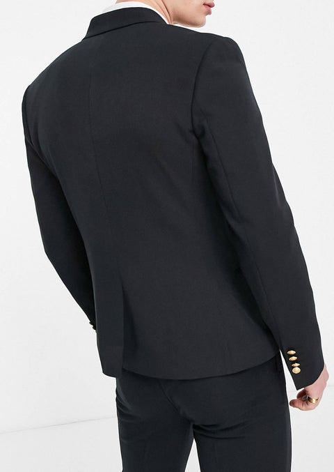 Slim Black Double Breasted Blazer Suit With Gold Buttons