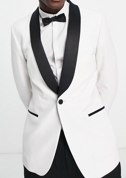 White Shawl Lapel Tuxedo Blazer