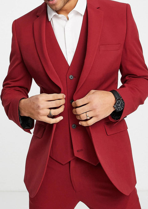 Slim Fit Red Notch Lapel Suit