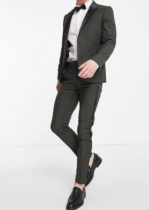 Slim Fit Olive Green Tuxedo Suit
