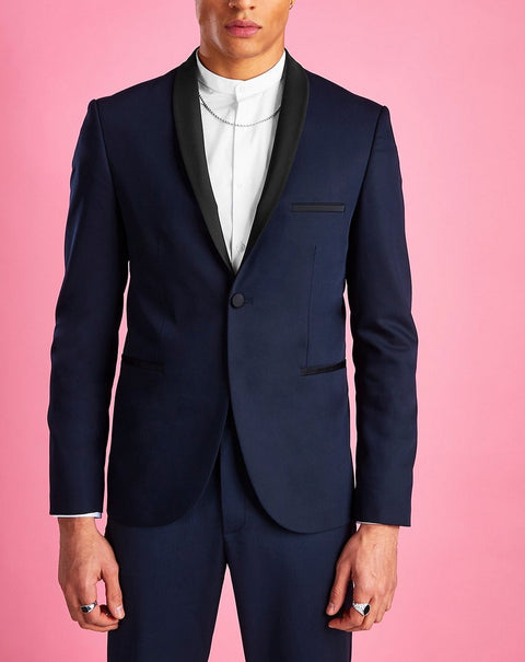 Slim fit navy tuxedo blazer