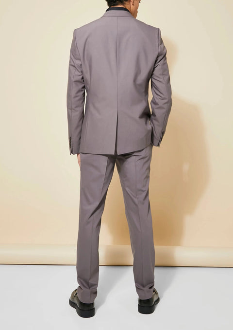 Three Button Single Breasted Patch Patch Slim Suit Jacket in Dark Grey Brown