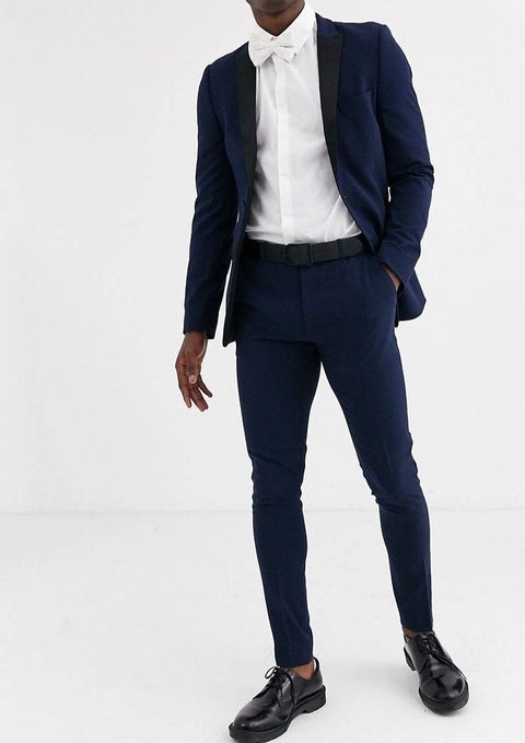 Navy Tuxedo Suit Blazer with Black Lapel