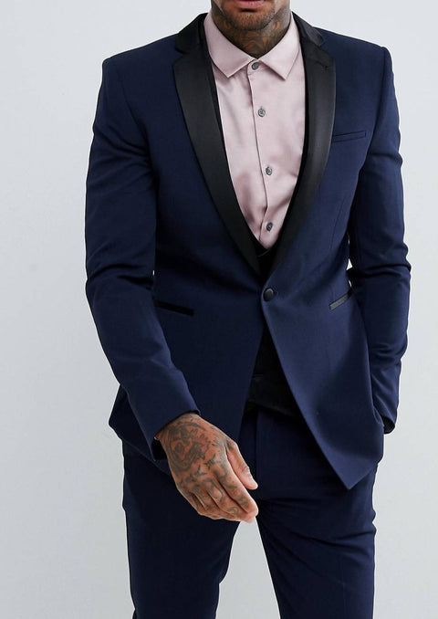 Blue Notch Lapel Tuxedo Blazer Suit