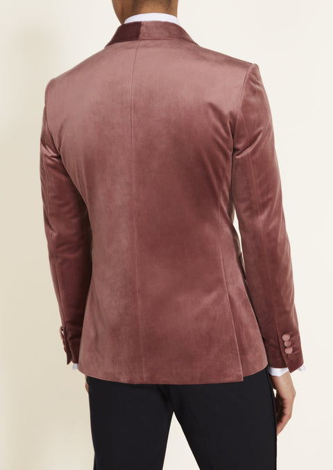 Slim Fit Dusky Pink Velvet Tuxedo Blazer Suit