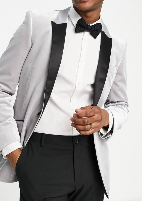 Slim Fit Silver Grey Velvet Tuxedo Blazer
