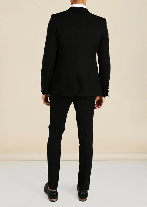 Black Double Breasted Tuxedo Blazer Suit With Satin Lapel