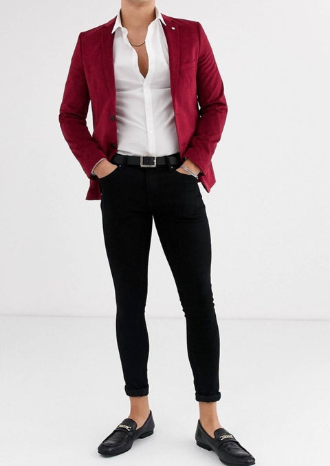 Burgundy Slim Suit Velvet Jacket