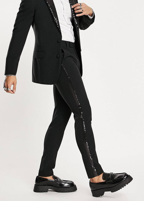 Black Slim Fit Sequin Tuxedo Suit