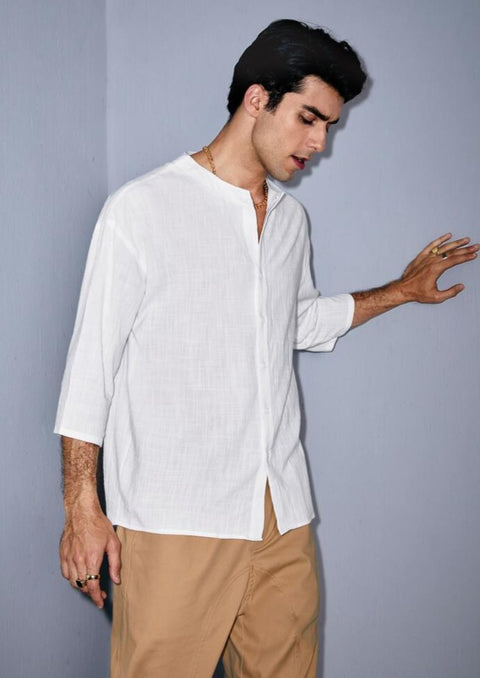 White mandarin collar shirt