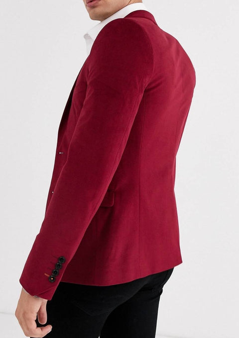 Burgundy Slim Suit Velvet Jacket
