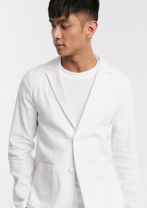 White Casual Linen Mix Suit Jacket