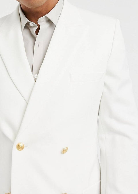 White Double Breasted Blazer/ suit with Gold Buttons