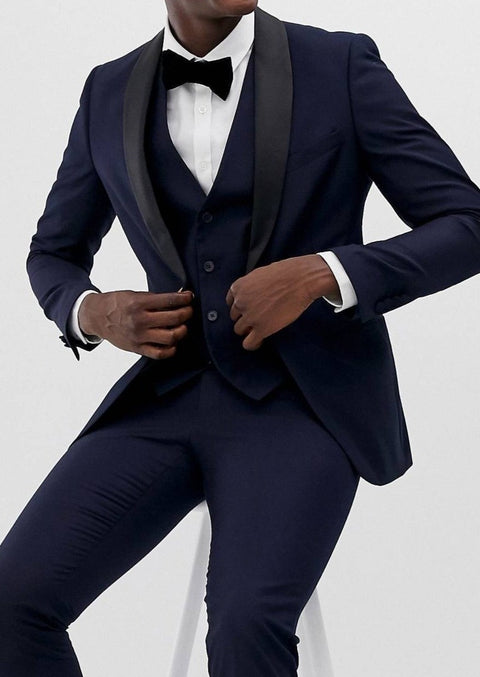 Navy Tuxedo Blazer Suit with Black Lapel