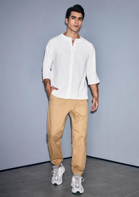 White mandarin collar shirt