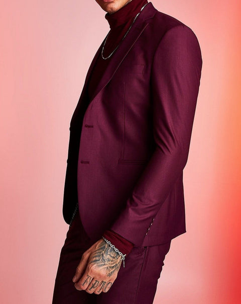 Burgundy Slim Fit Plain Blazer Suit