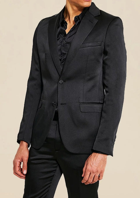 Black Satin Slim Fit Notch Lapel Blazer Suit