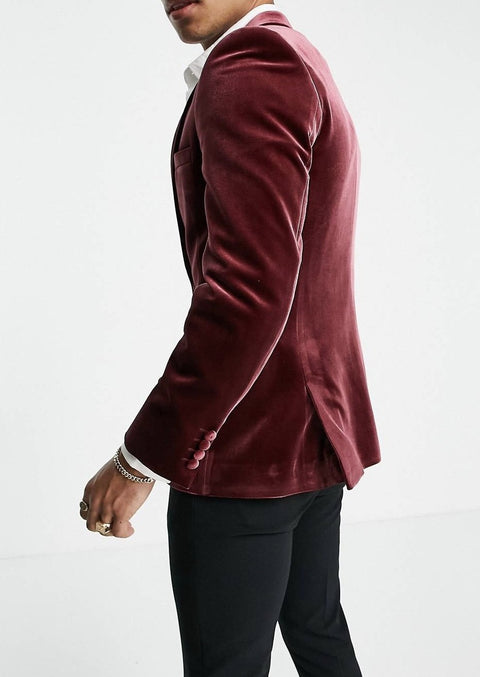 Slim Burgundy Velvet Blazer