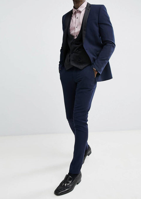 Blue Notch Lapel Tuxedo Blazer Suit